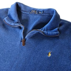 Polo Ralph Lauren Quarter Zip Mens XXL Blue Cotton Pullover Sweater Pony Logo‎
